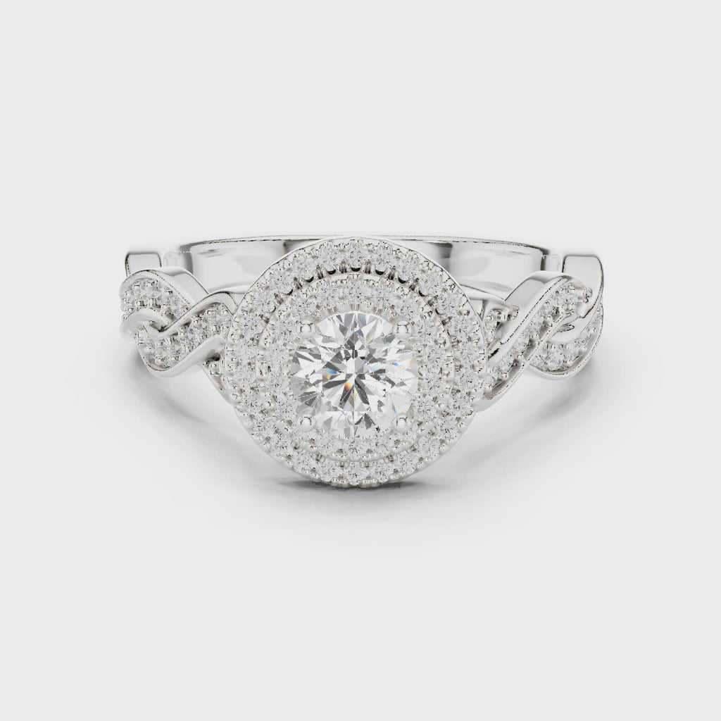 White gold round brilliant engagement ring 360 spin view
