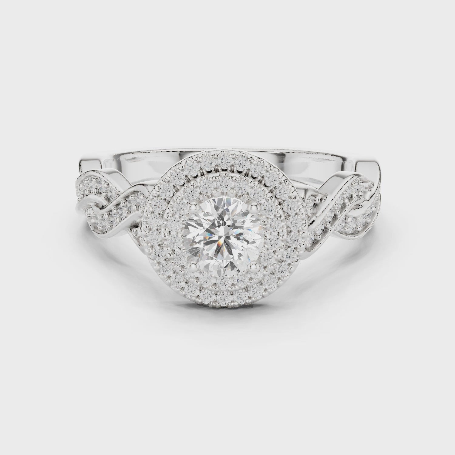 White gold round brilliant engagement ring 360 spin view

