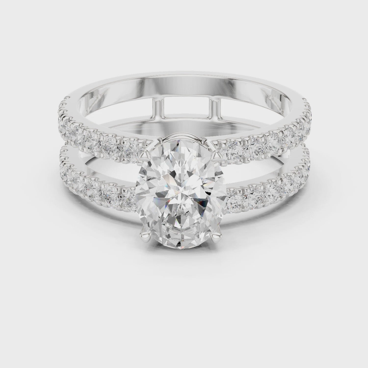 white gold oval moissanite ring 360 rotation modern shine