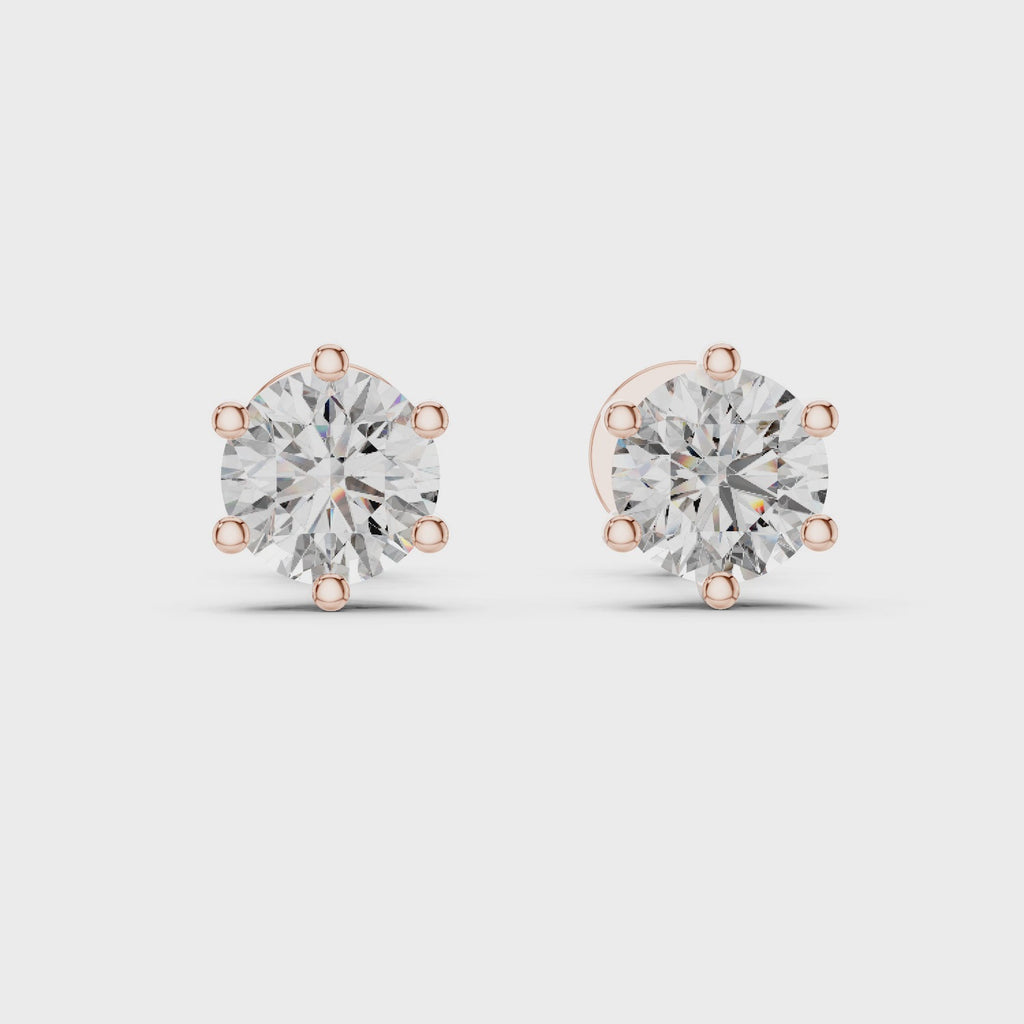 360 degree rose gold round moissanite stud earrings Mozow X