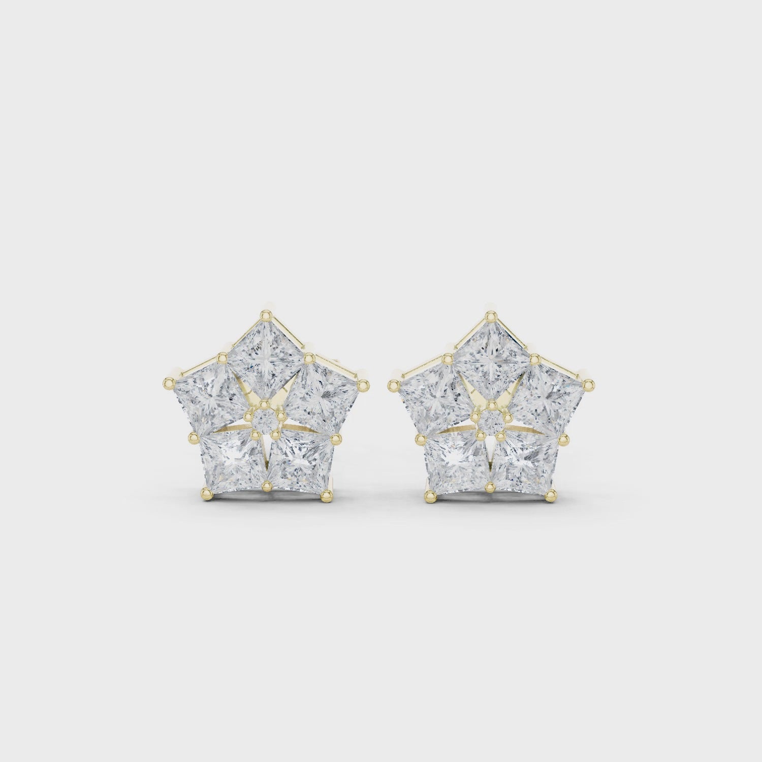yellow gold star cluster moissanite stud earrings 360 product rotation
