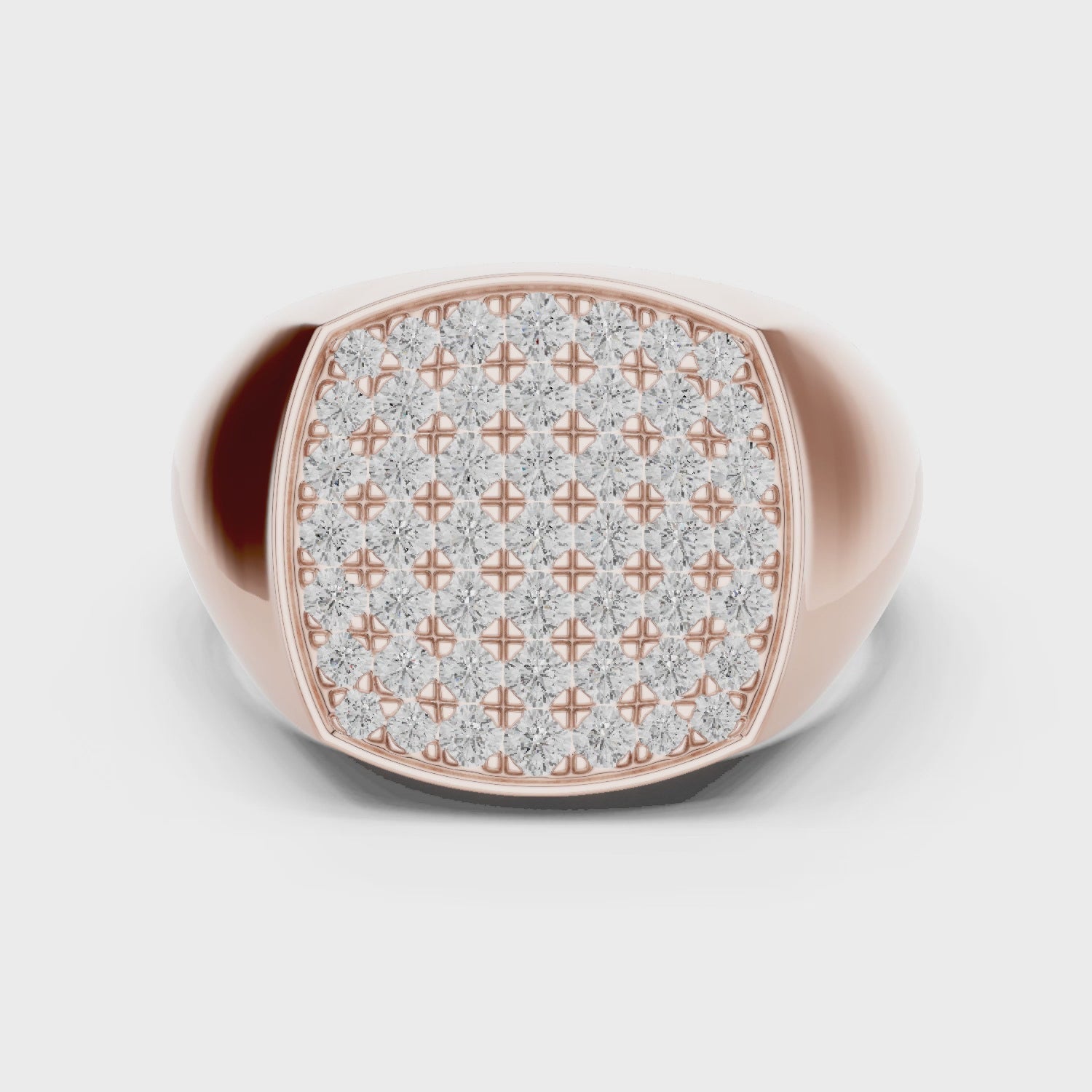 rose gold mens diamond signet ring 360 rotation full design view
