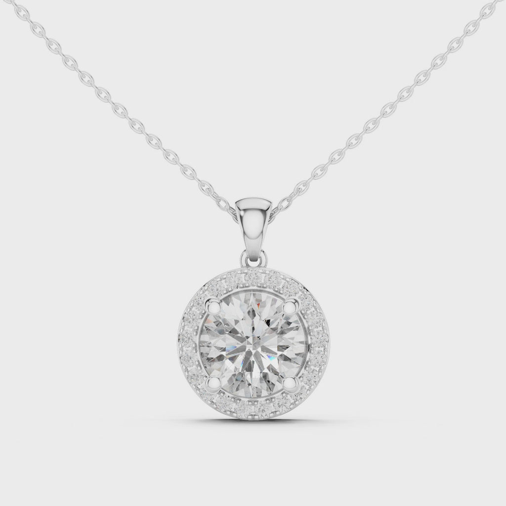 White gold solitaire halo pendant full rotation video

