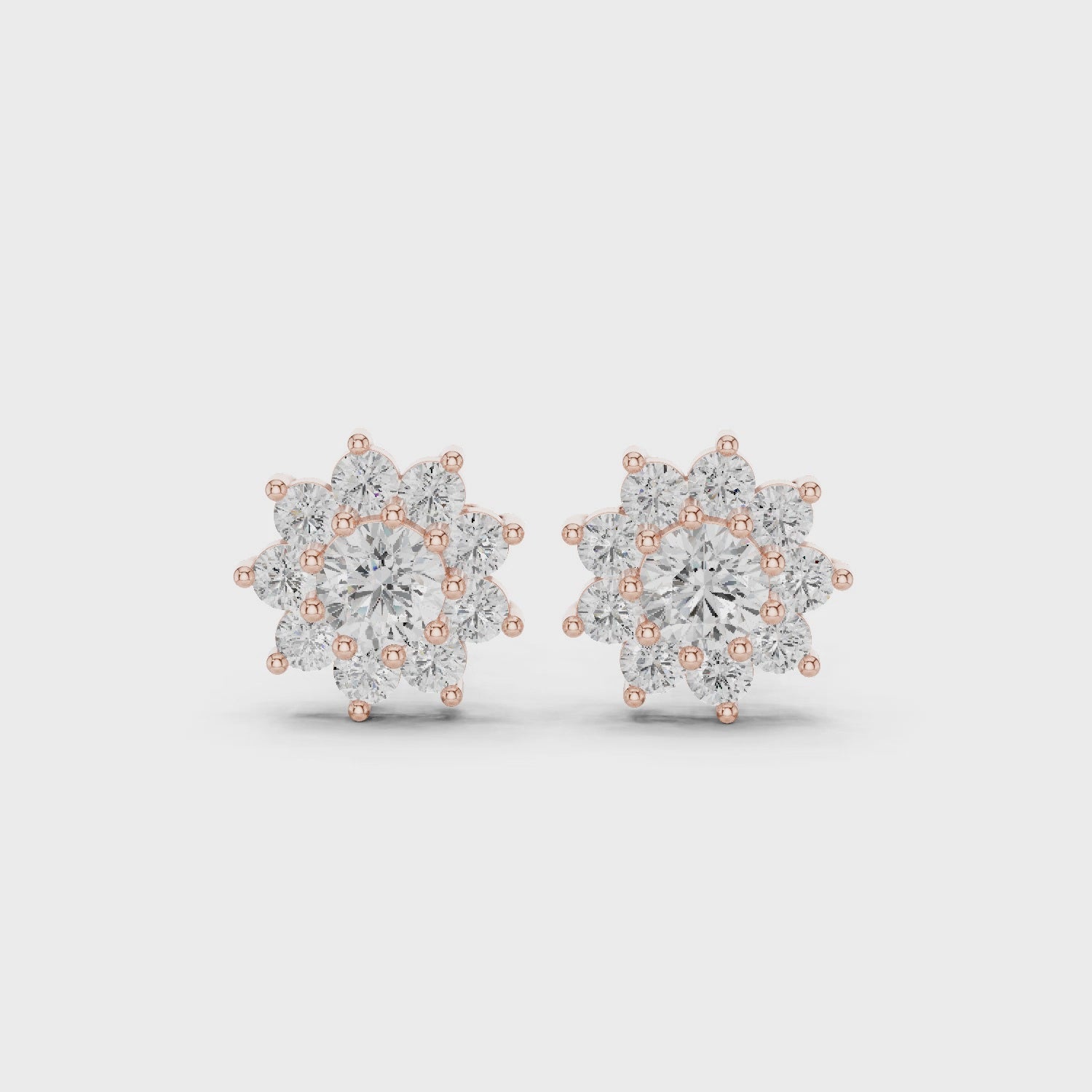 mozow x rose gold halo moissanite earrings 360 rotating jewelry showcase