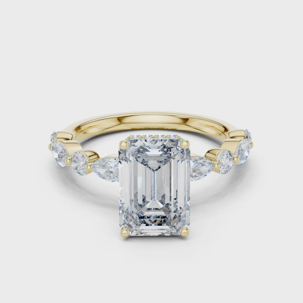 Emerald Cut Halo Statement Ring