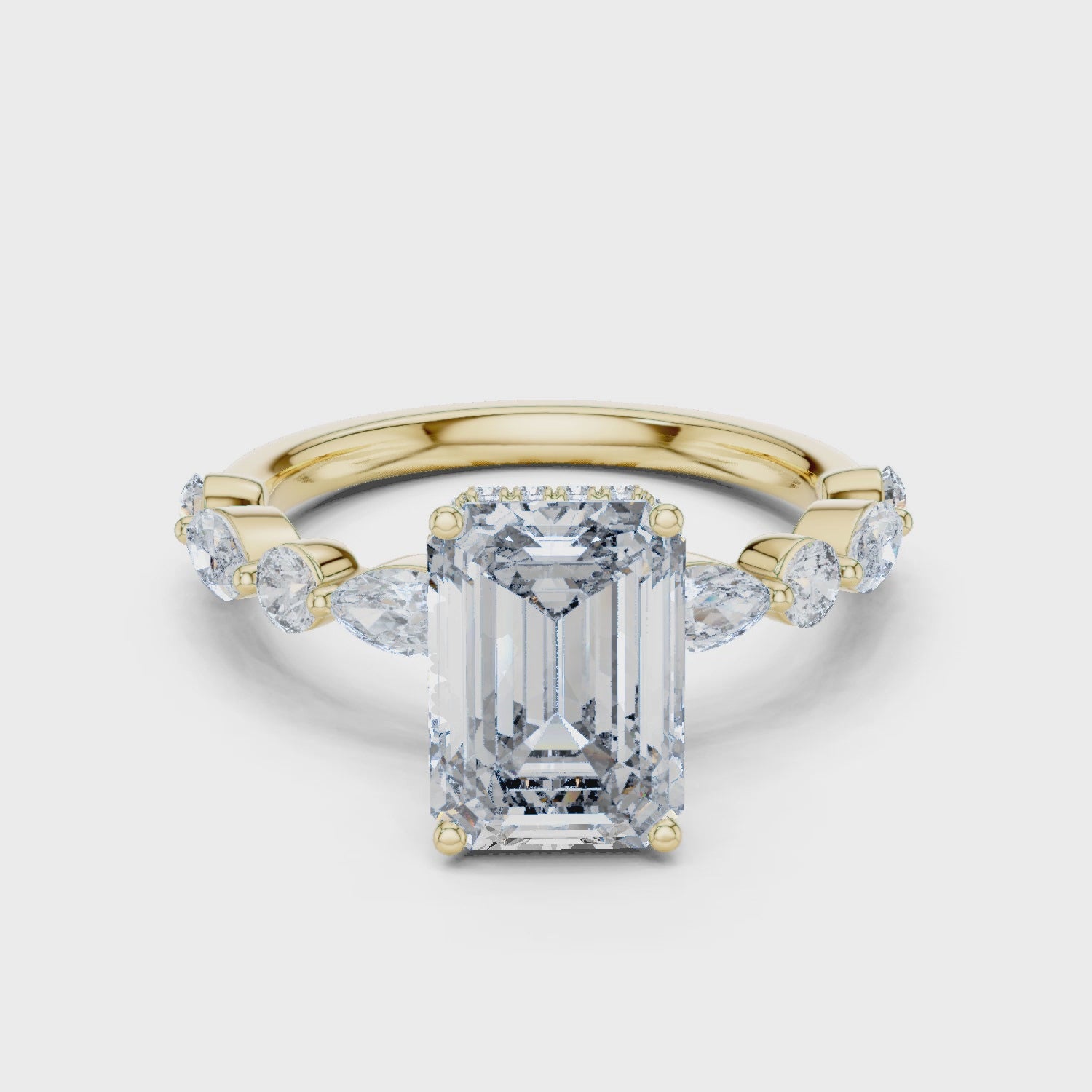 Emerald Cut Halo Statement Ring