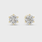 360 rotation yellow gold round moissanite stud earrings Mozow X
