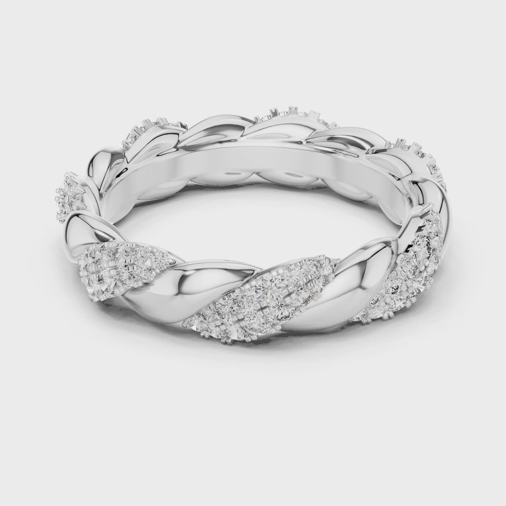 mozow x twisted moissanite eternity band white gold 360 degree rotating jewelry view