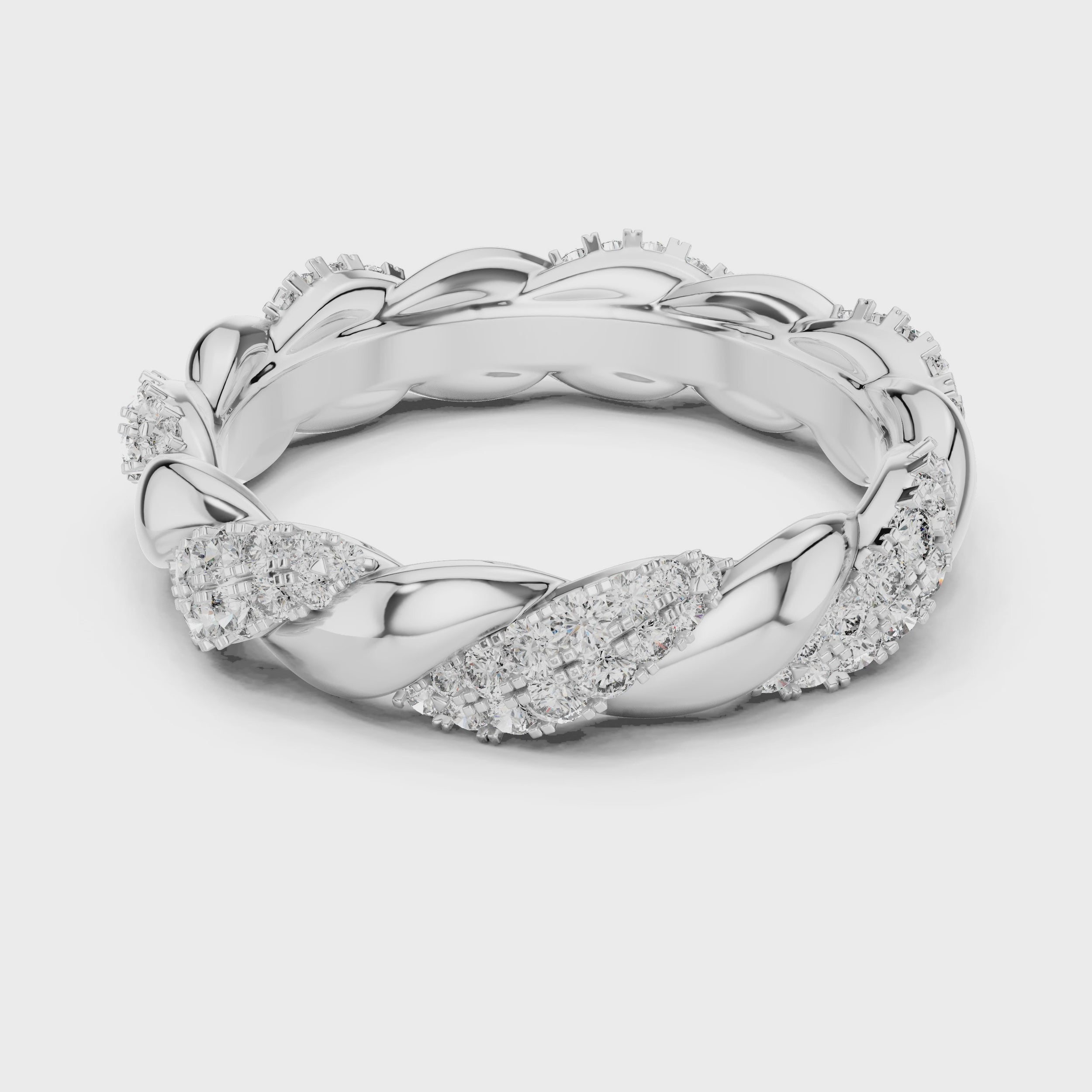 mozow x twisted moissanite eternity band white gold 360 degree rotating jewelry view