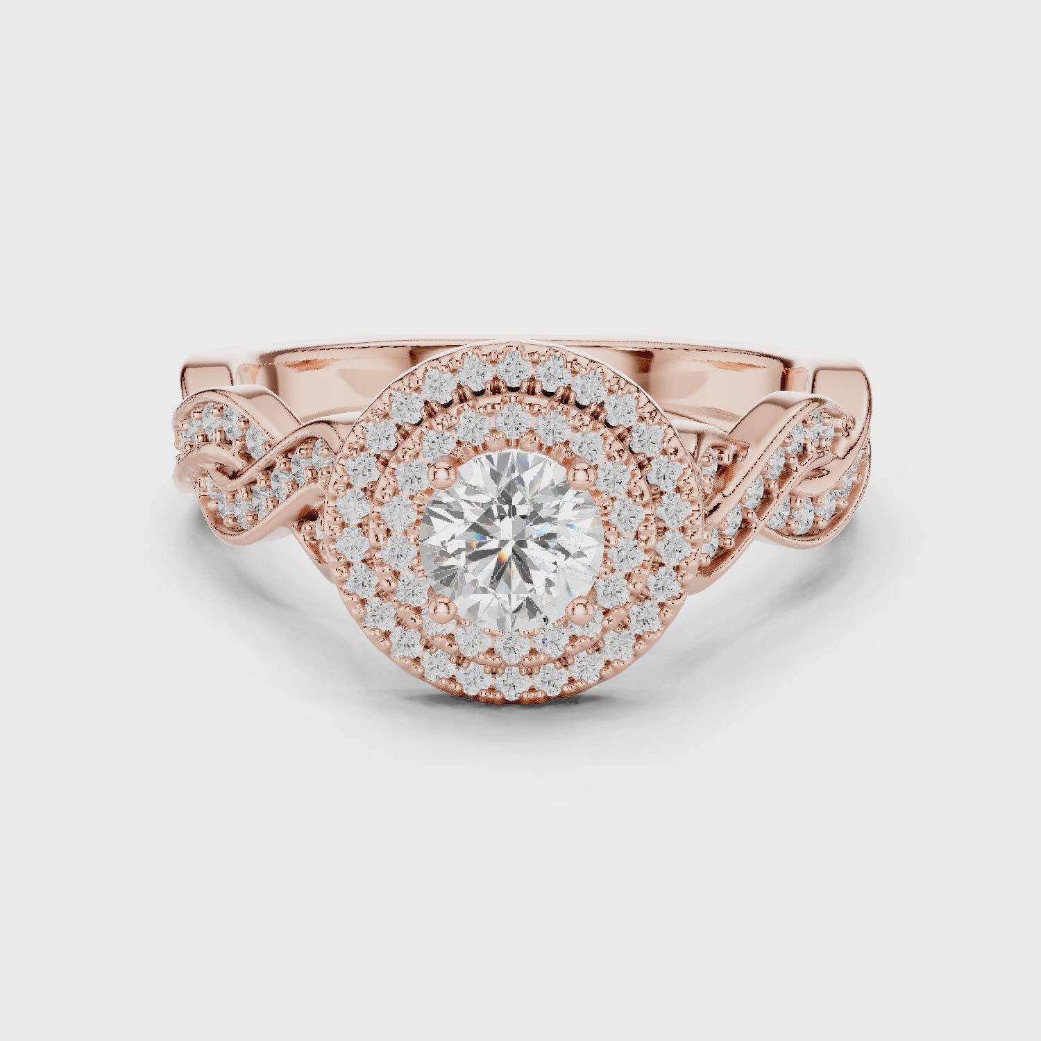 Rose gold infinity halo diamond ring rotating 360 showcase
