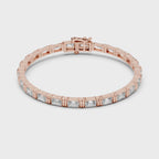 Elegant rose gold emerald cut moissanite bracelet full 360 degree view